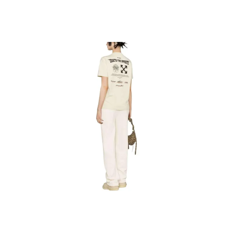 OFF WHITE Graphic Print Cotton T Shirt Beige/Black-1