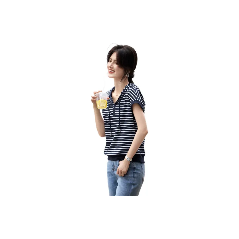 XWI T Shirt Women's Navy Blue Stripes-1