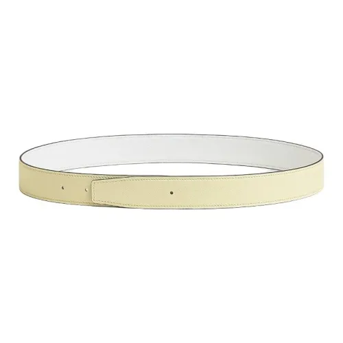 HERMES Calfskin Leather Belts Unisex Yellow Milton Color/White Width 3.2cm
