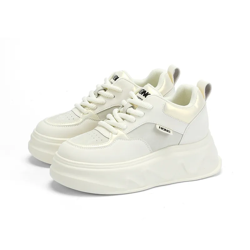 RED DRAGONFLY Skateboard Shoes Height Increasing Lightweight Low Top Casual Shoes Women's Beige Silver-2