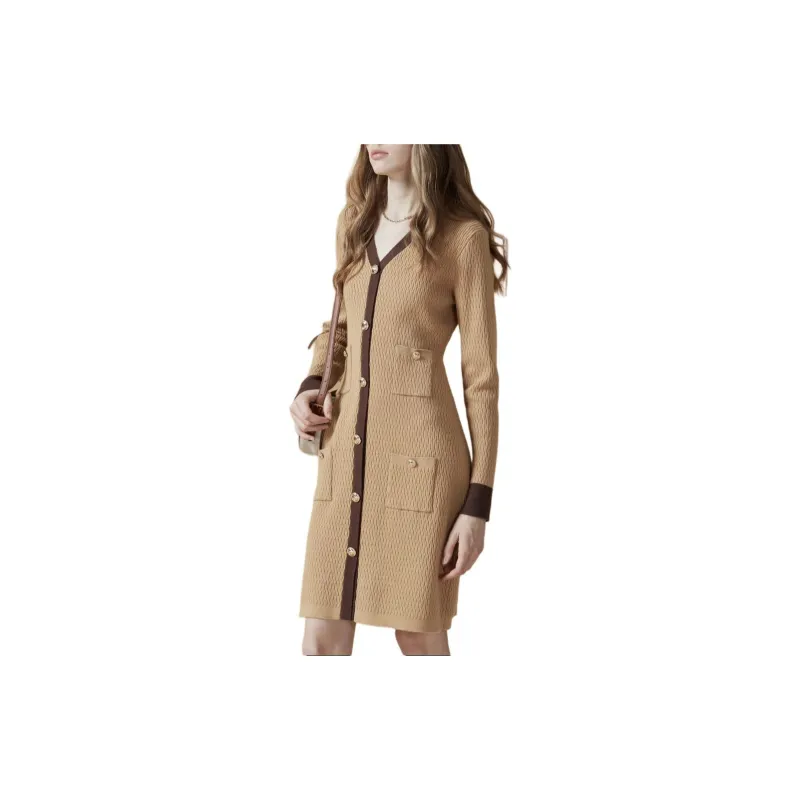 DKNY Long Sleeved Dress Women's Light Brown-3