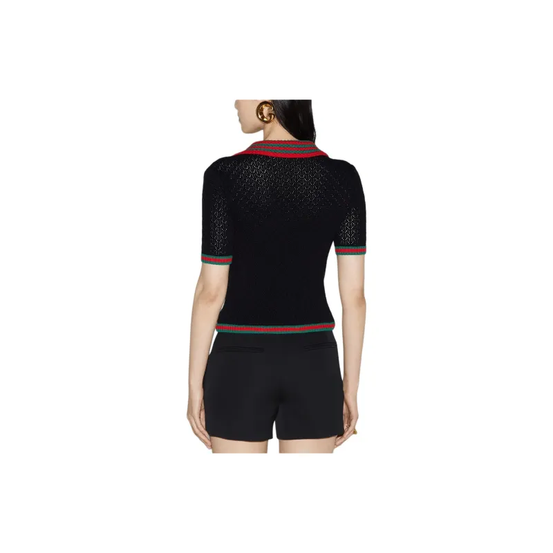 GUCCI Web trim Crochet knit Cardigan-3