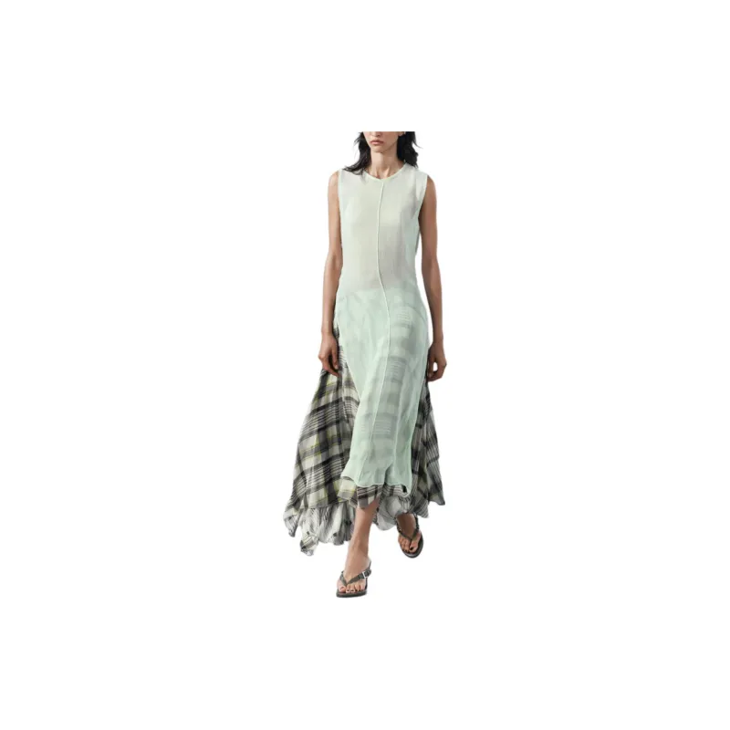 ZARA Casual Long Skirts Women's Green/Nude-4