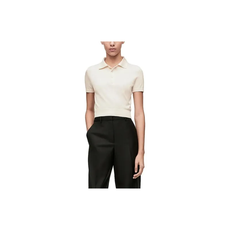 LOEWE Cropped Silk Polo Sweater White-2