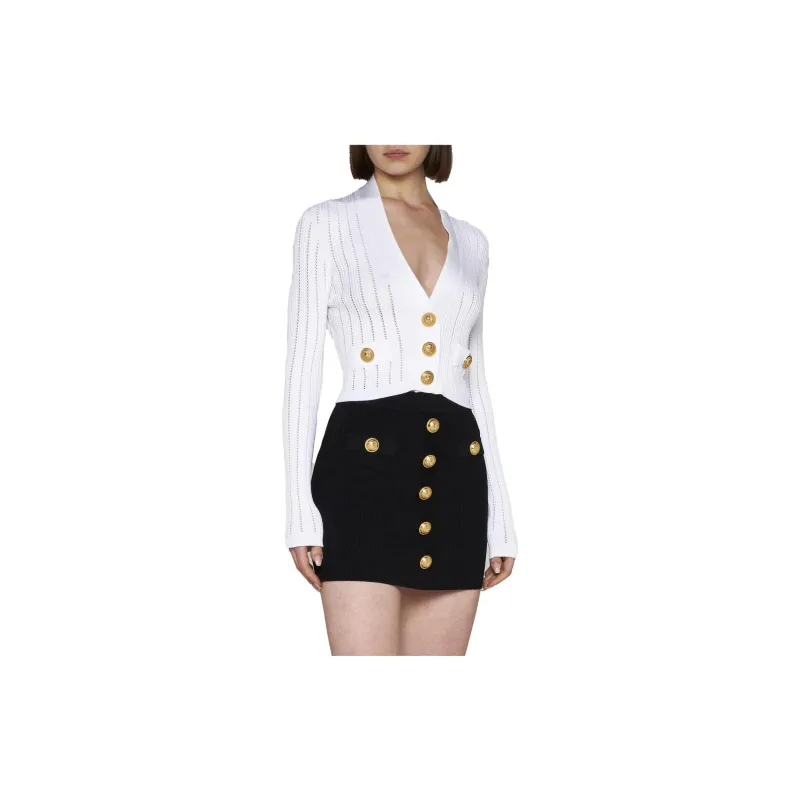 BALMAIN Knitted V neck Cropped Cardigan-1