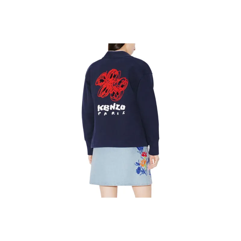KENZO Drawn Varsity' Embroidered Cardigan Knitwear Women's Dark Blue-4