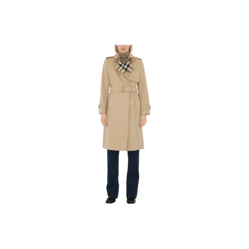 Burberry Plaid collar Gabardine Trench Coat-2