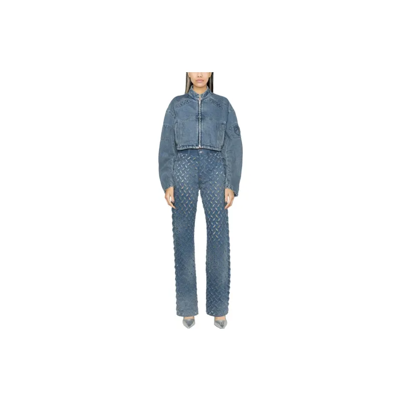 AMBUSH Cropped Denim Biker Jacket 'Blue'-2