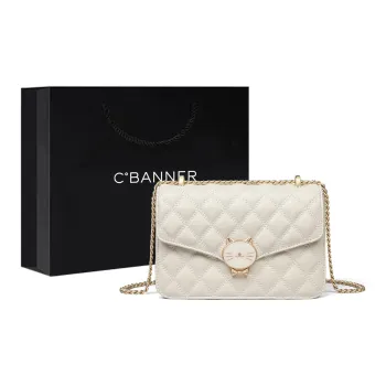 C°BANNER Cow Leather With Synthetic Leather Small Square Bag Shoulder Bag Small Size Women's Ecru