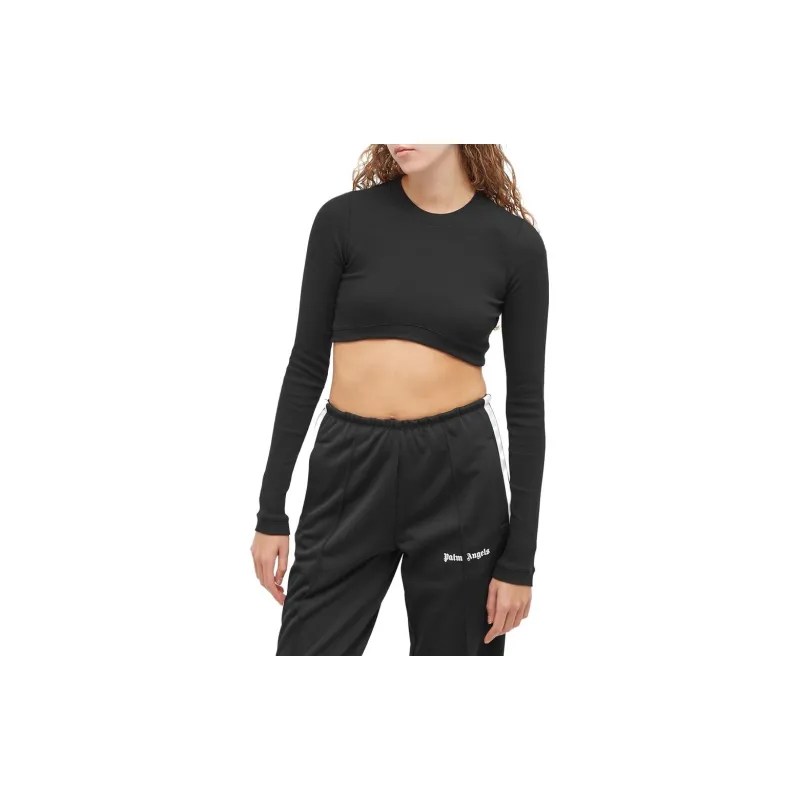 PALM ANGELS Fitted Ribbed L/S T shirt Black-1