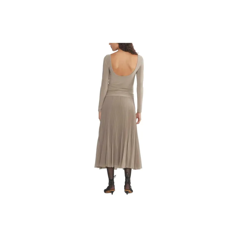 ARITZIA Wilfred New Twirl Pleated Skirt Casual Long Skirts Women's Nomad Taupe/Nomad Gray Umber-3