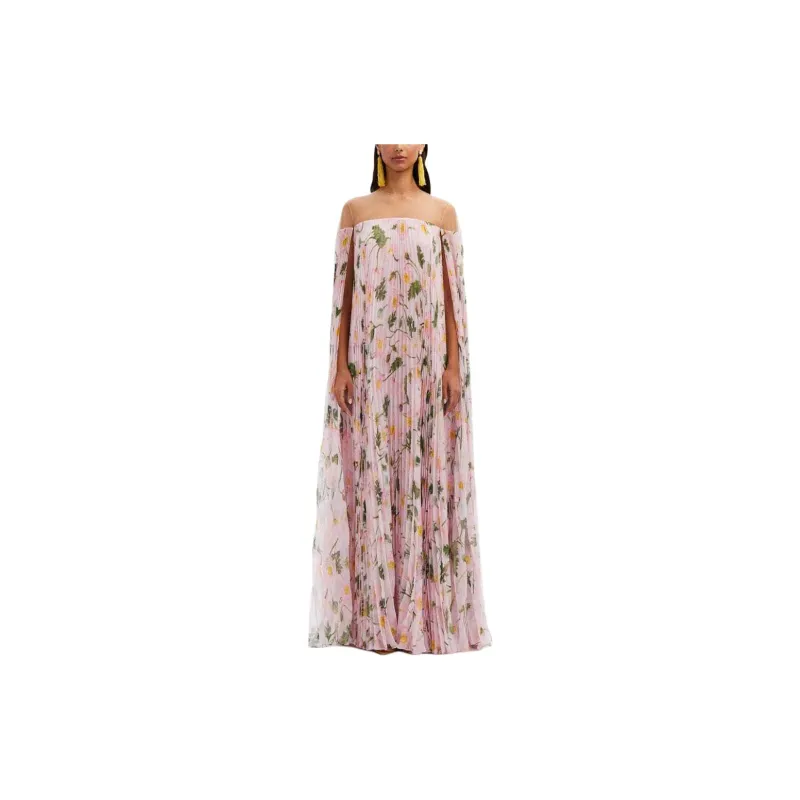 OSCAR DE LA RENTA Painted Poppies-print Pleated Kaftan Maxi Dress-1