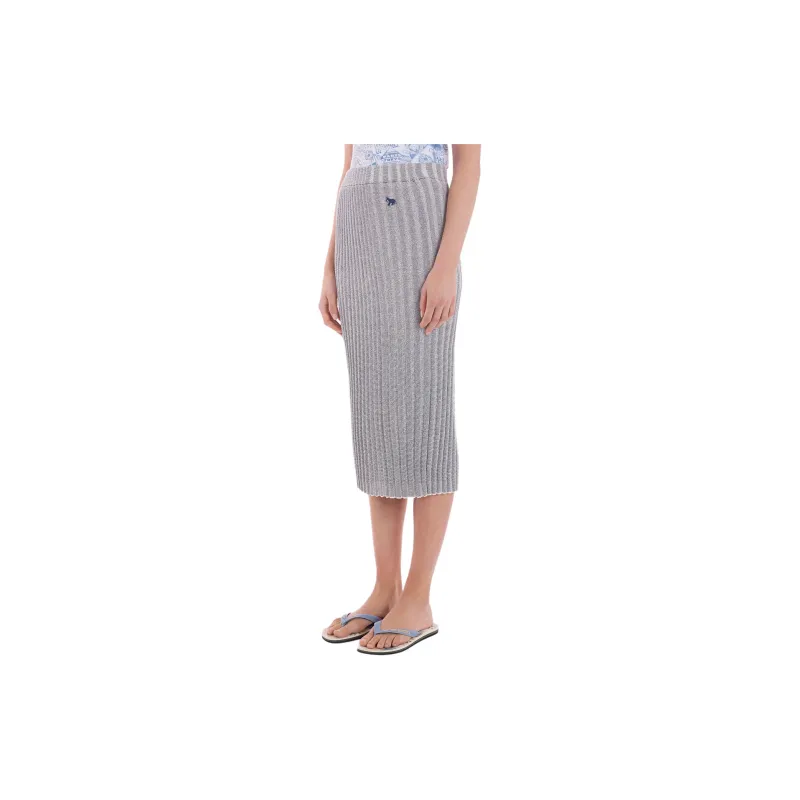 Maison Kitsune Ribbed Knit Pencil Midi Skirt-4