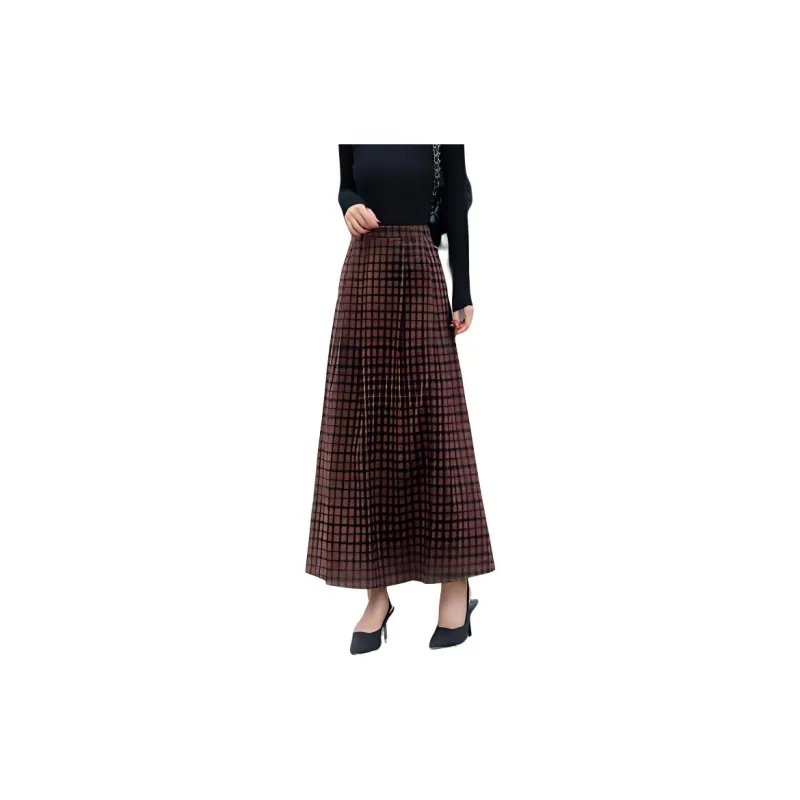 【dme】 Casual Long Skirts Women's Red Brown-2