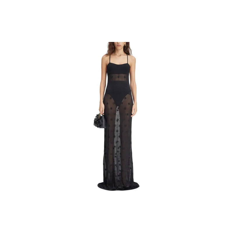 Jacquemus SS24 Le Mariage Collection Long Knitted Dress Slip Dresses Women's Black-1