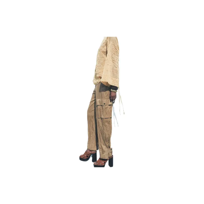 ZARA ZW Series Cargo Pants Women's Tan-3