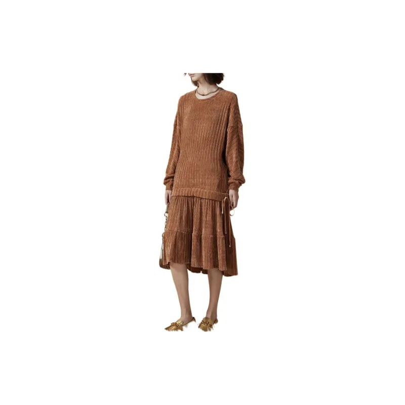 DKNY Long Sleeved Dress Women's Camel-3