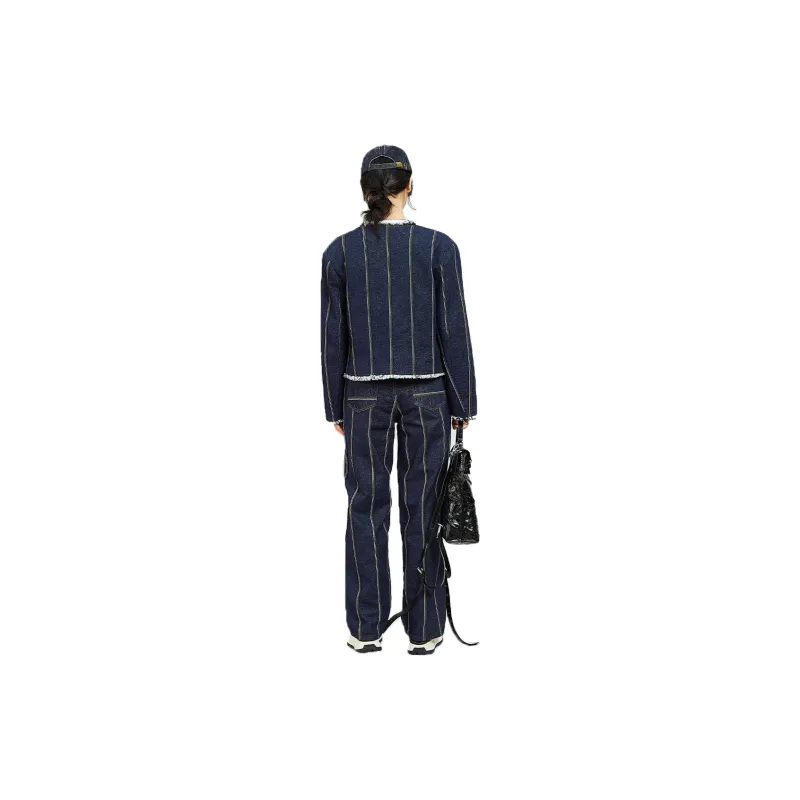 MUGUOGUOMU Cropped Coats Women's Dark Denim Blue-1