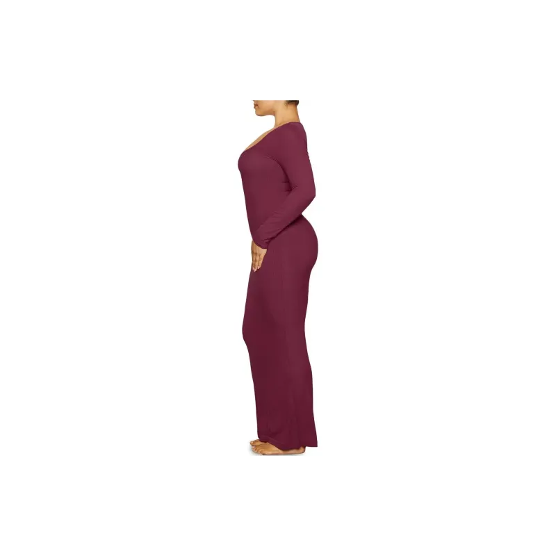SKIMS Soft Lounge Long Sleeve Dress Long-Sleeved Dresses Women's Wine/Burgundy-3