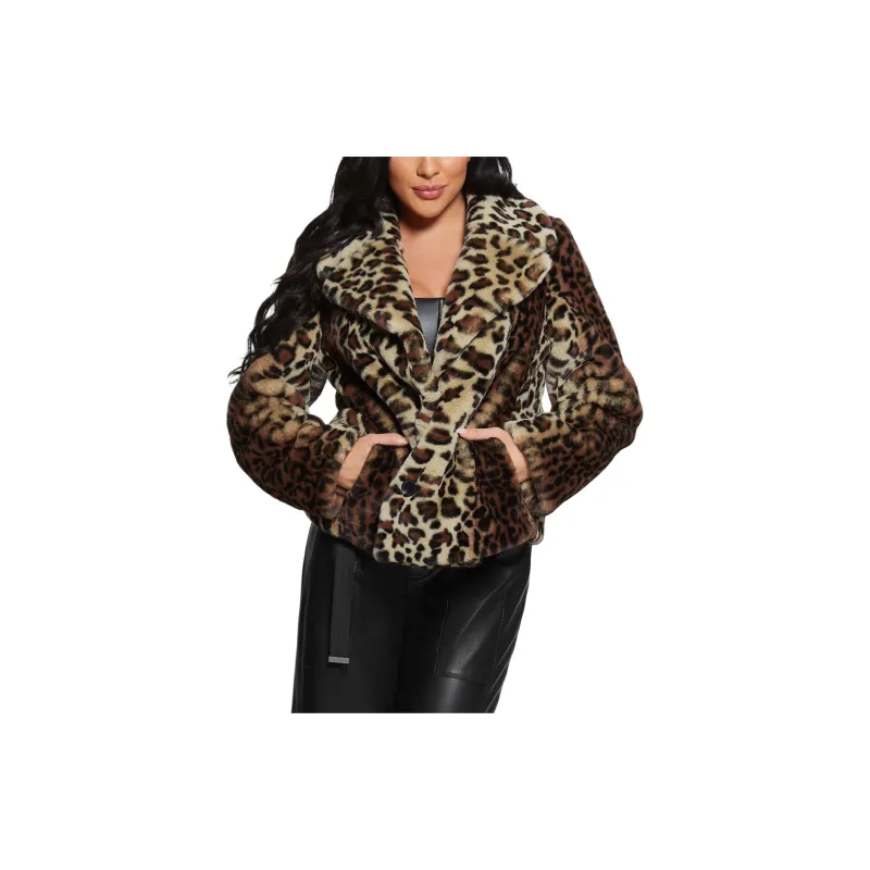 GUESS Denise Leopard Coat Coats Women's Brown-3