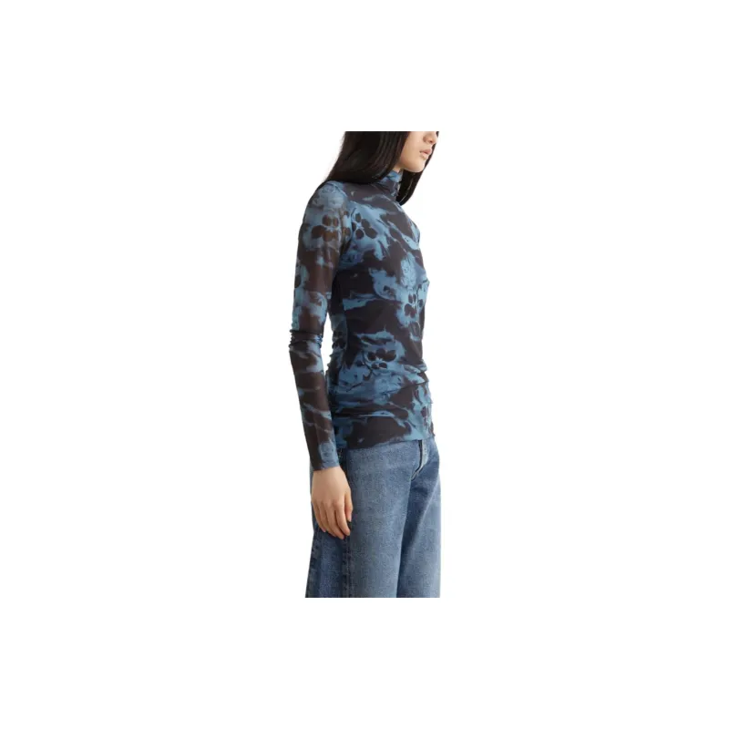 GANNI Printed Mesh Long Sleeve Rollneck Top-2