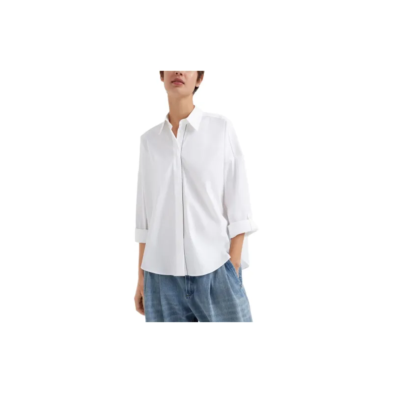 Brunello Cucinelli Embellished Curved Hem Shirt-1