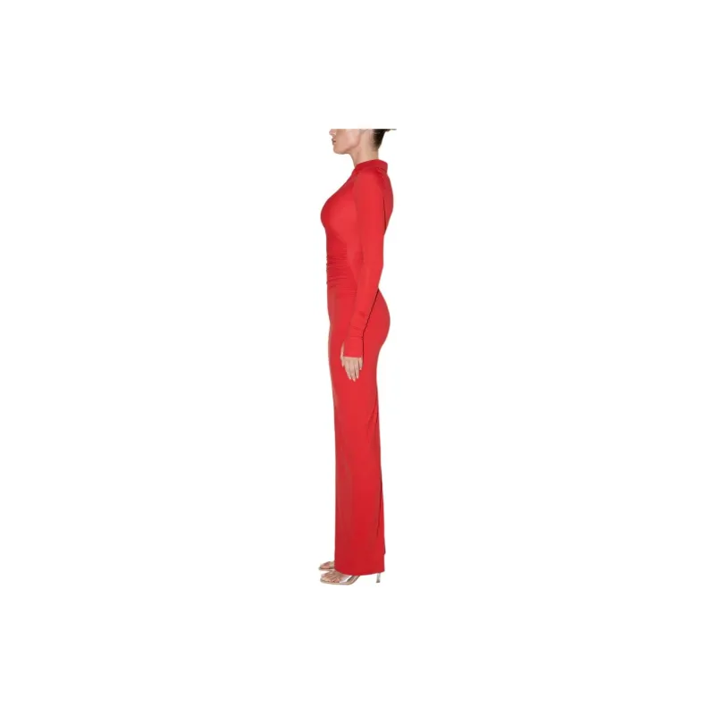 Khy SS24 DROP 009 Smooth Stretch Ruched Maxi Dress Long-Sleeved Dresses Women's Cherry Pink-4