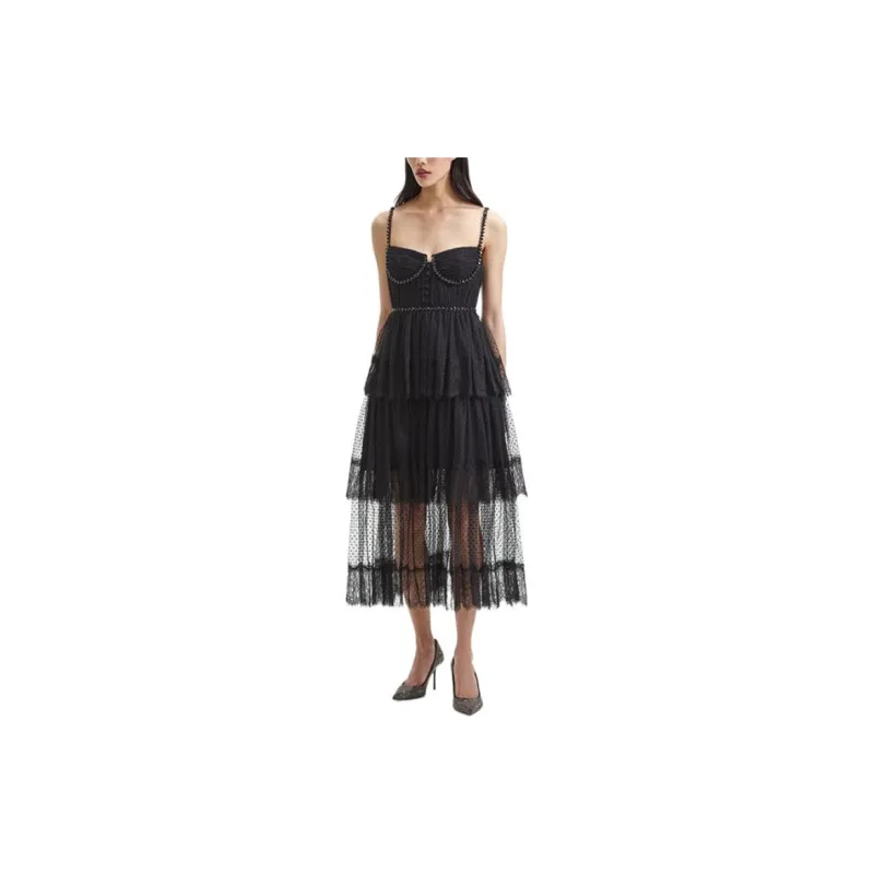 Self portrait Slip Dresses Women's Classic Black-2
