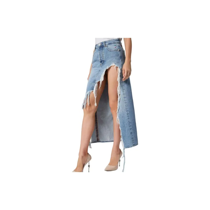 PHILIPP PLEIN Distressed effect Midi Denim Skirt-3