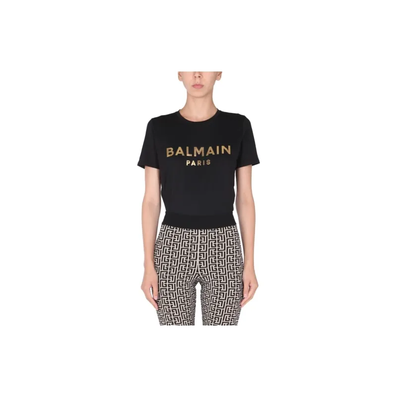 BALMAIN Logo Print Short Sleeve T Shirt 'Black/Gold'-4