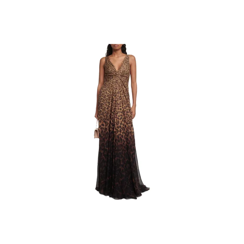 Valentino Leopard-Print Silk Gown Sleeveless Dress Women's Brown-1