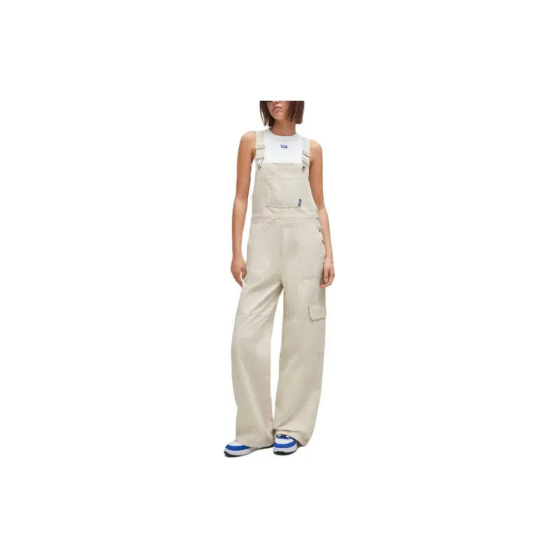 HUGO BOSS RELAXED-FIT DUNGAREES IN COTTON CANVAS Overalls Women's Beige-2