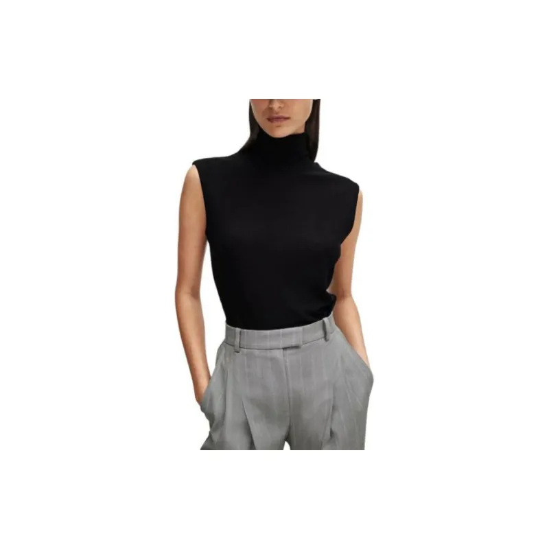 HUGO BOSS x NAOMI Collaboration Ribbed Sleeveless Rollneck Top T-Shirt Women's Black-2