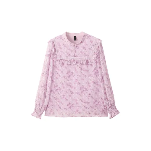 VIMLY Chiffon Shirts Women's Pink Floral