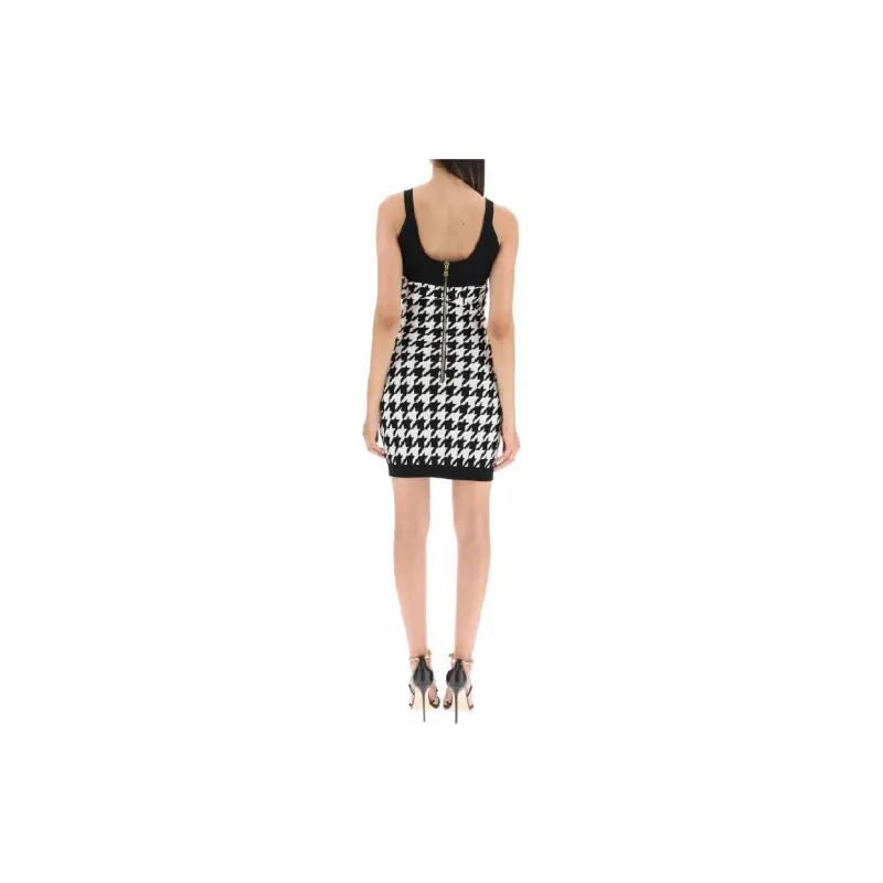 BALMAIN Houndstooth Printed Buttoned Mini Dress-2