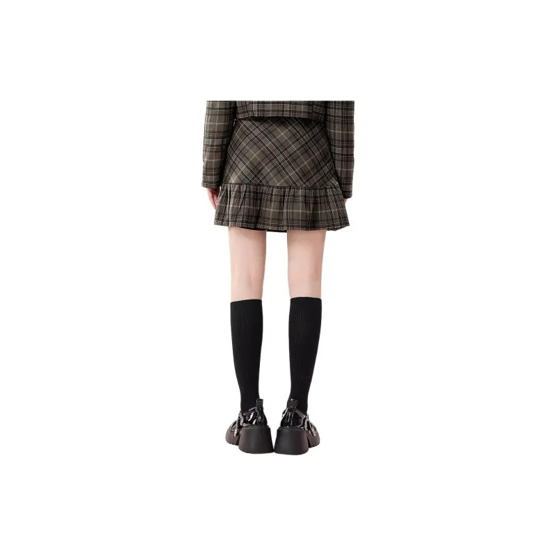 B.Duck Casual Short Skirts Women's Brown Plaid-1