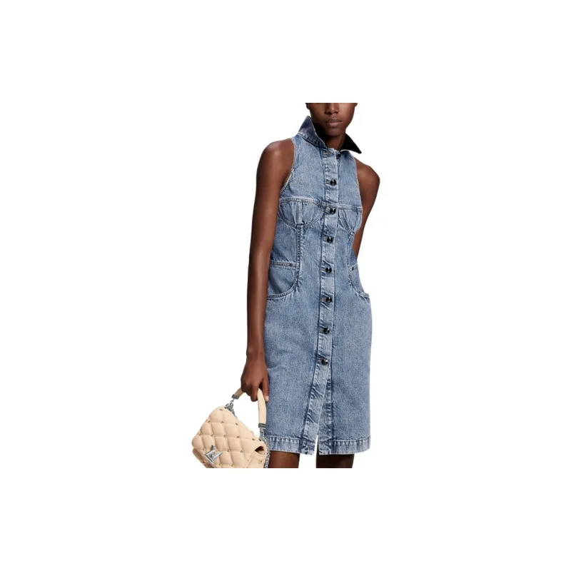LOUIS VUITTON VeLOUIS VUITTONet Accent Denim Dress-2