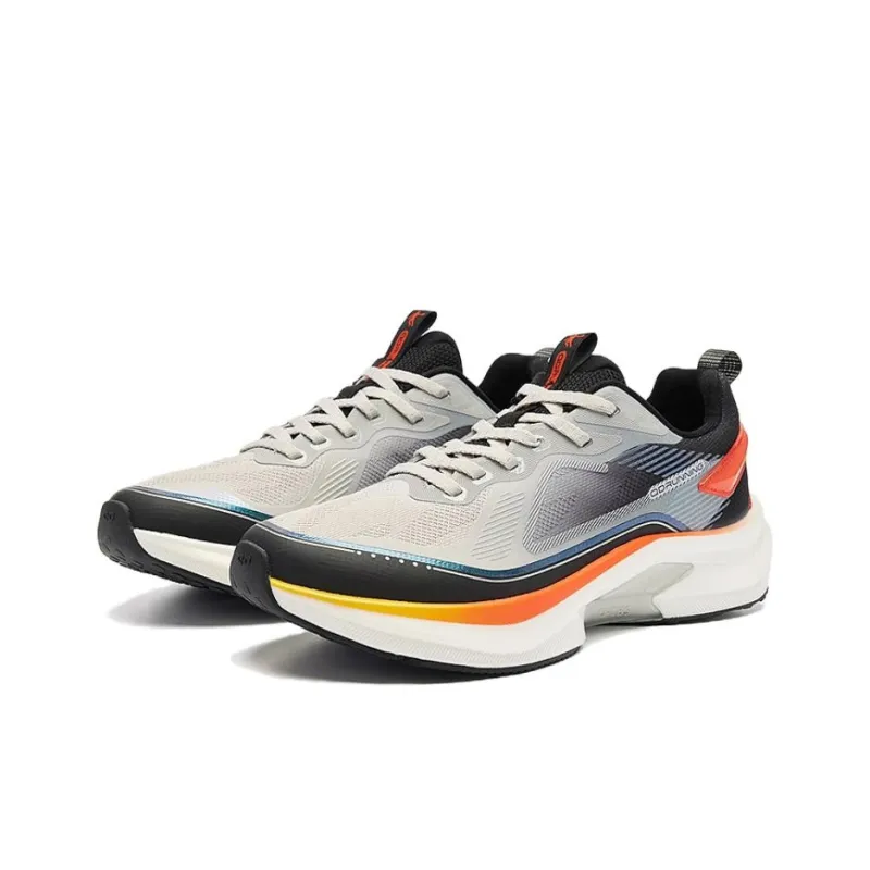 QIAODAN Anti Slip Wear Resistant Low Top Casual Running Shoes Men's Gray Black Orange-1