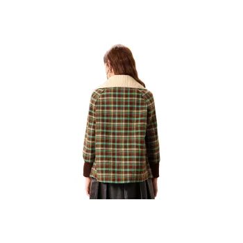 FENHONGMALI Jackets Coats Women's Green Plaid