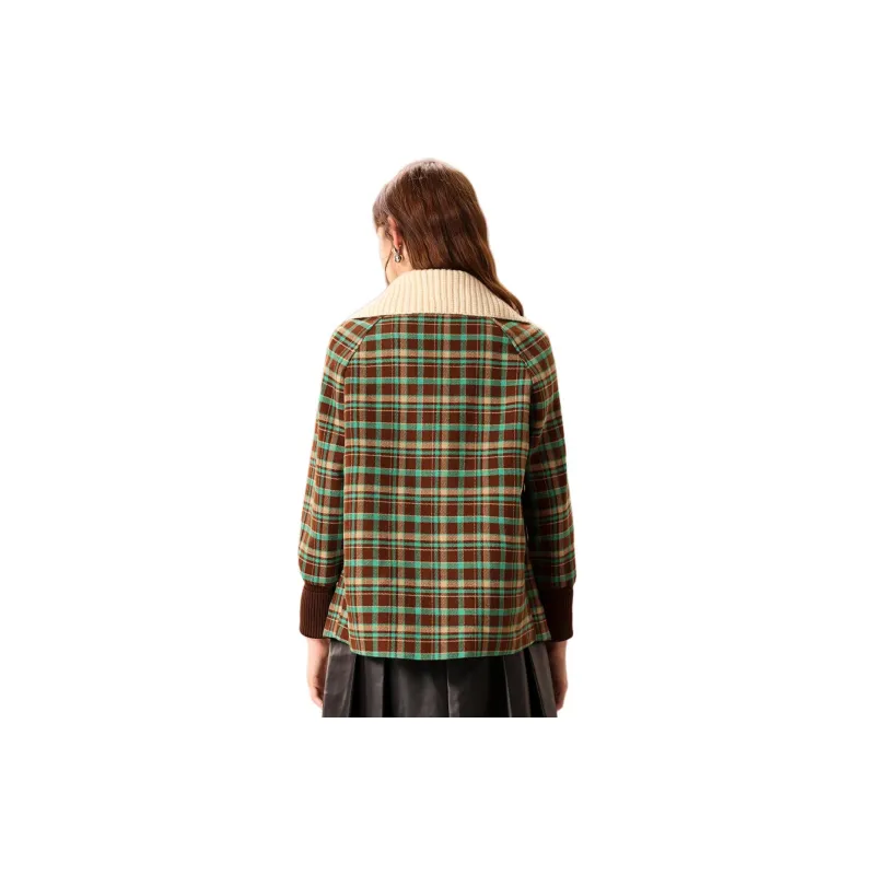 FENHONGMALI Jackets Coats Women's Green Plaid-0