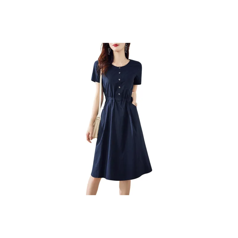 Still Quiet Short Sleeved Dress Women's Navy Blue-2