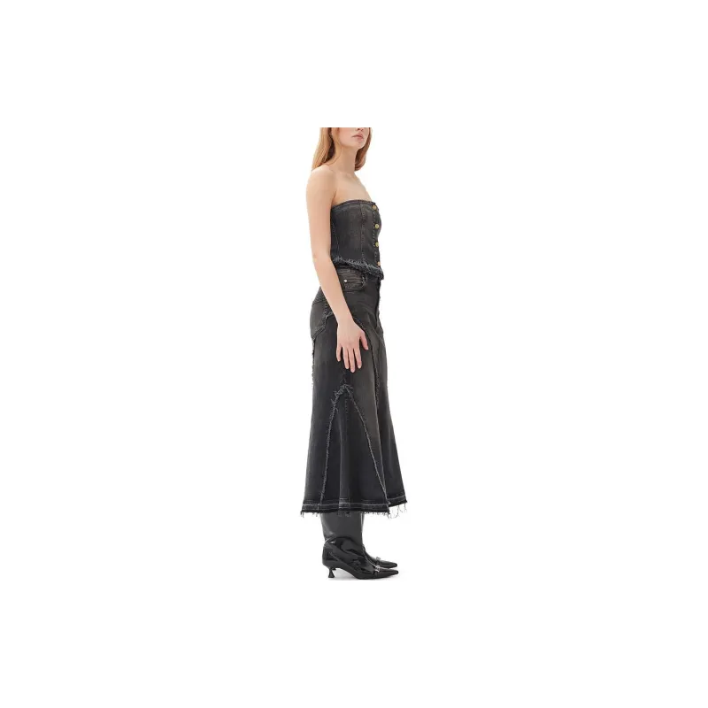 GANNI FW24 Denim Long Skirts Women's Black/Black-3