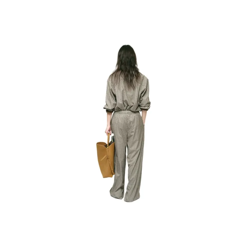 YOEYYOU Casual Pants Women's Beige/Black Plaid-3