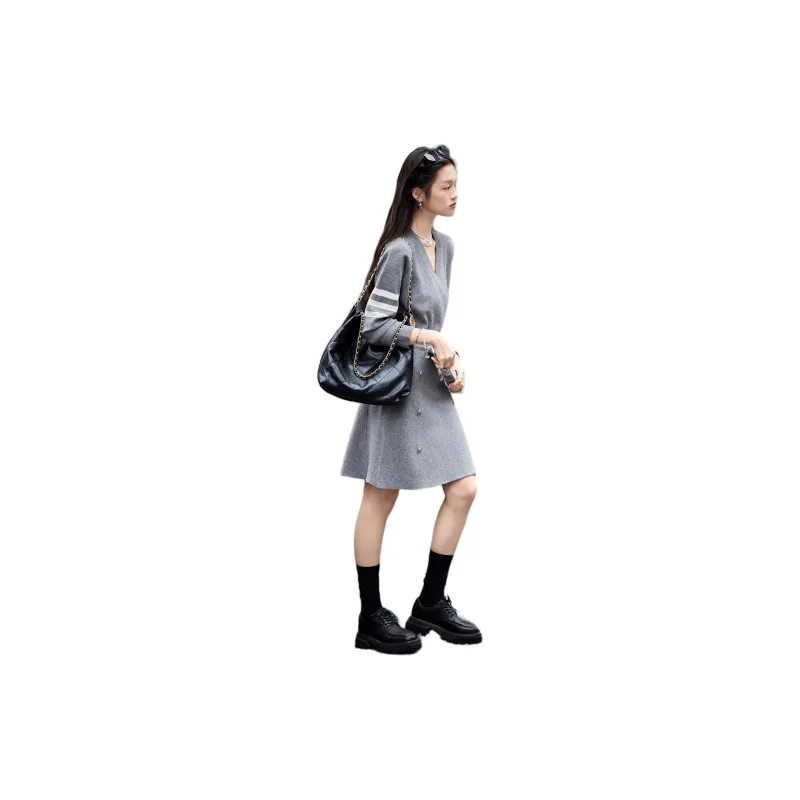 【dme】 Long Sleeved Dress Women's Dark Heather Gray-4