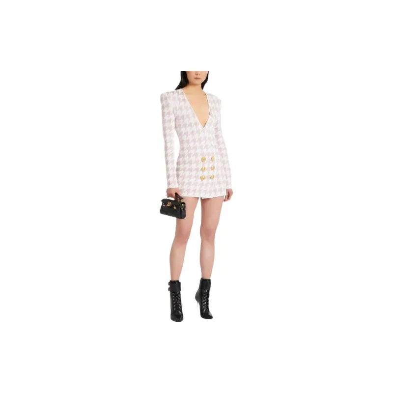 BALMAIN FW22 Long Sleeved Dress Women's Pink-3