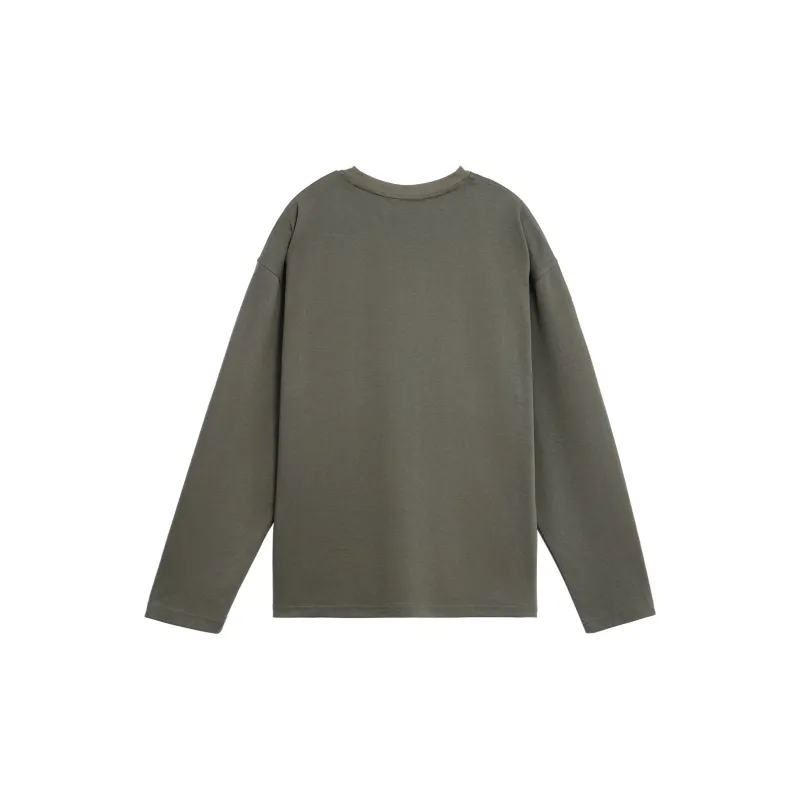 Bodydream American Loose Fit Solid Color Crew Neck Long Sleeved T Shirt Unisex-1