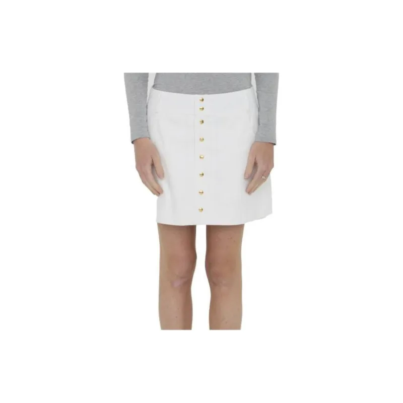 CELINE Trapeze Cotton Twill Mini Skirt Off White-2