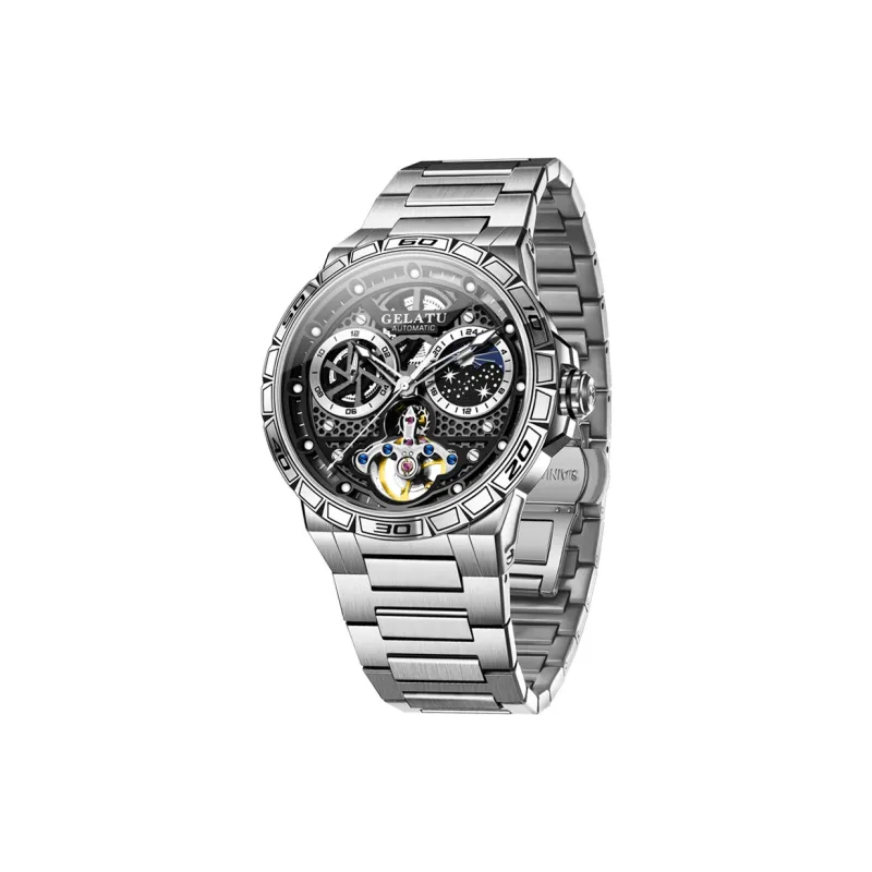 GELATU Mechanical Movement Stainless Steel Watchband Watch Men's Watches Black Dial-3