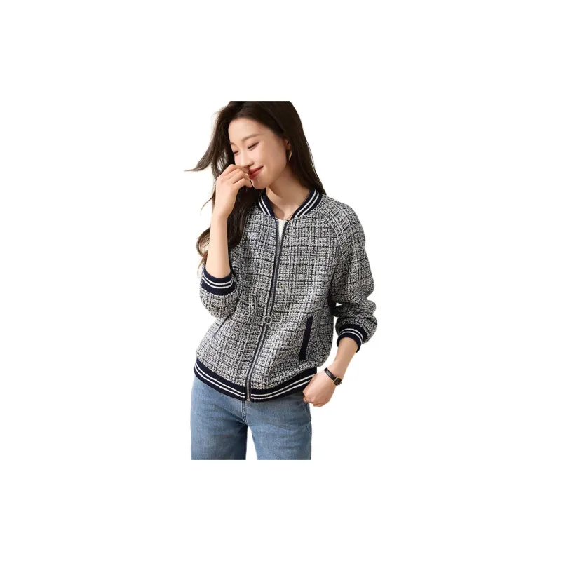 Mo Han Yi Mei Jackets Coats Women's Beige Base Navy Blue-2
