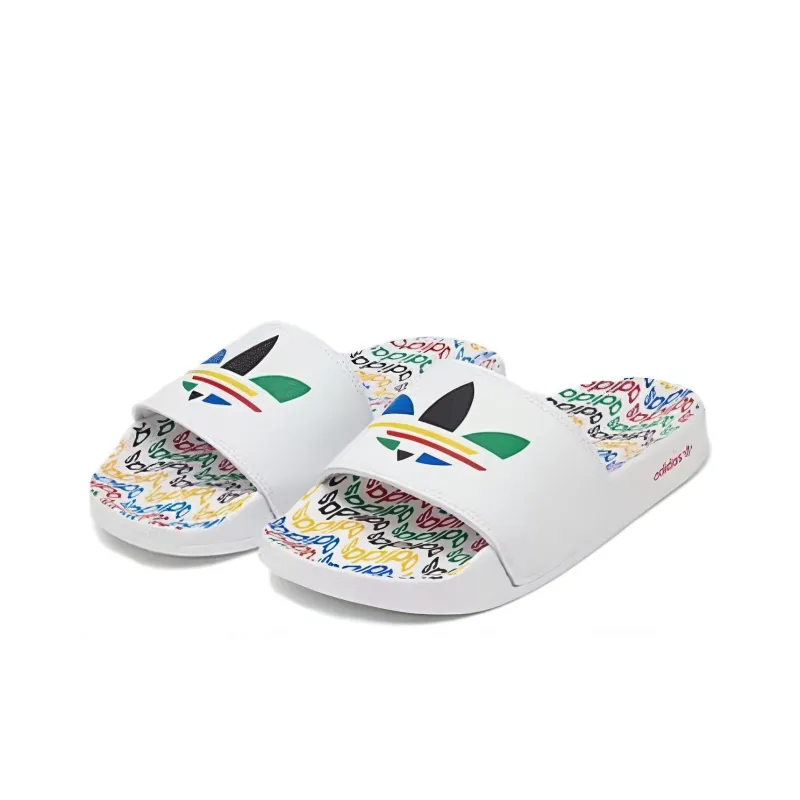 Adidas Adilette Slides Anti Slip Wear Resistant Kids' Slippers White Teenagers-1